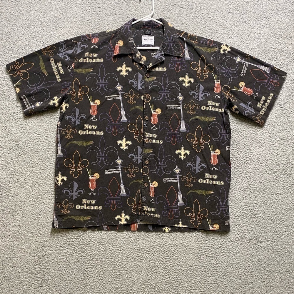 David Carey Shirt Mens 2X Black  Short Sleeve Button Up New Orleans